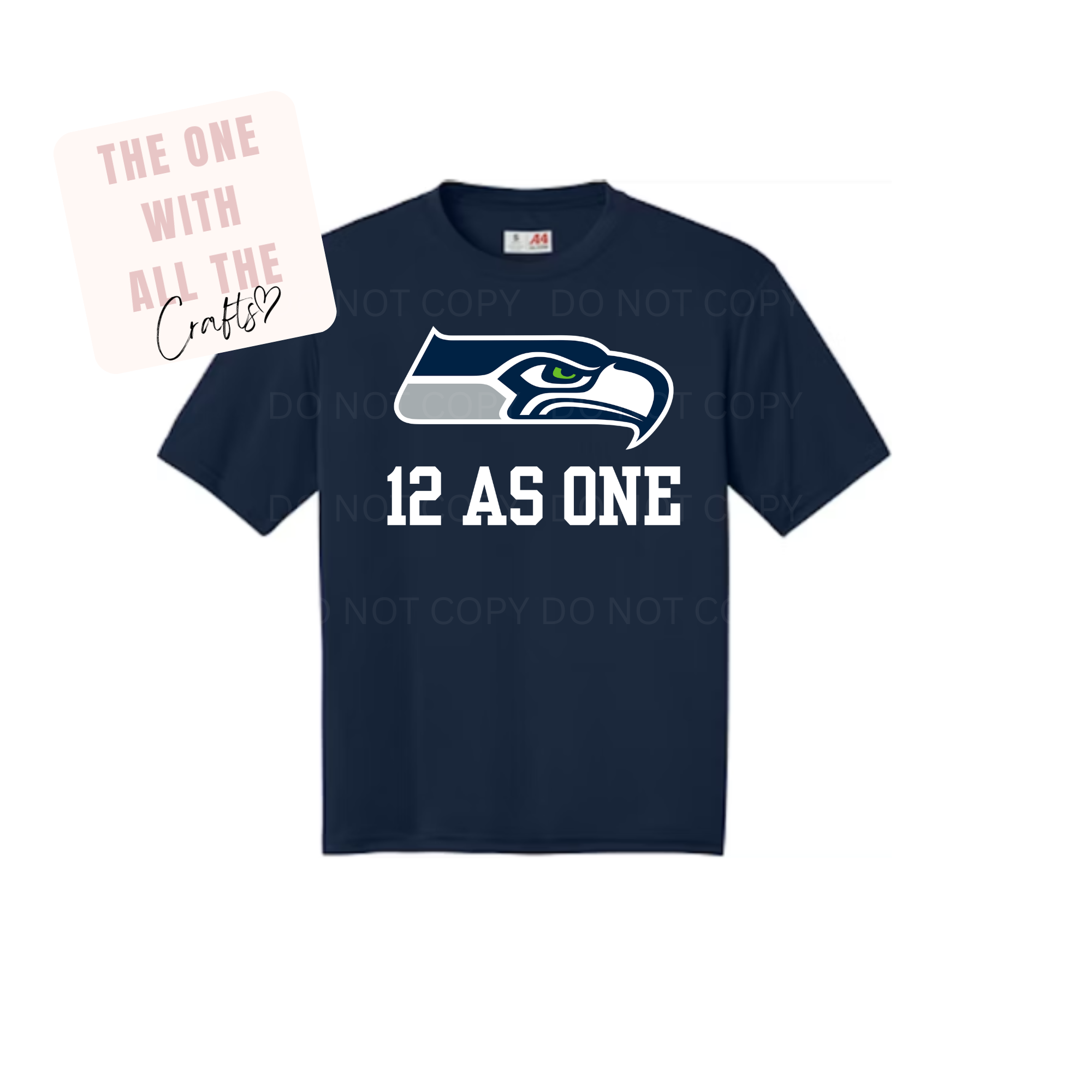 Navy blue t-shirt with sports team logo and '12 as One' text on a white background