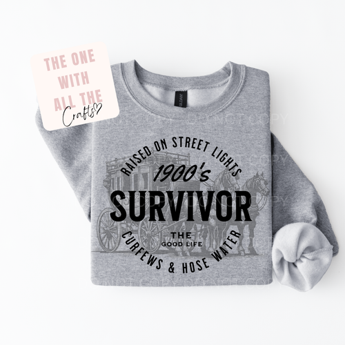 Gray sweatshirt with text design on a white background