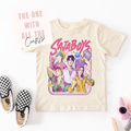 Beige t-shirt with colorful graphic design and text 'Saja Boys' on a white background.