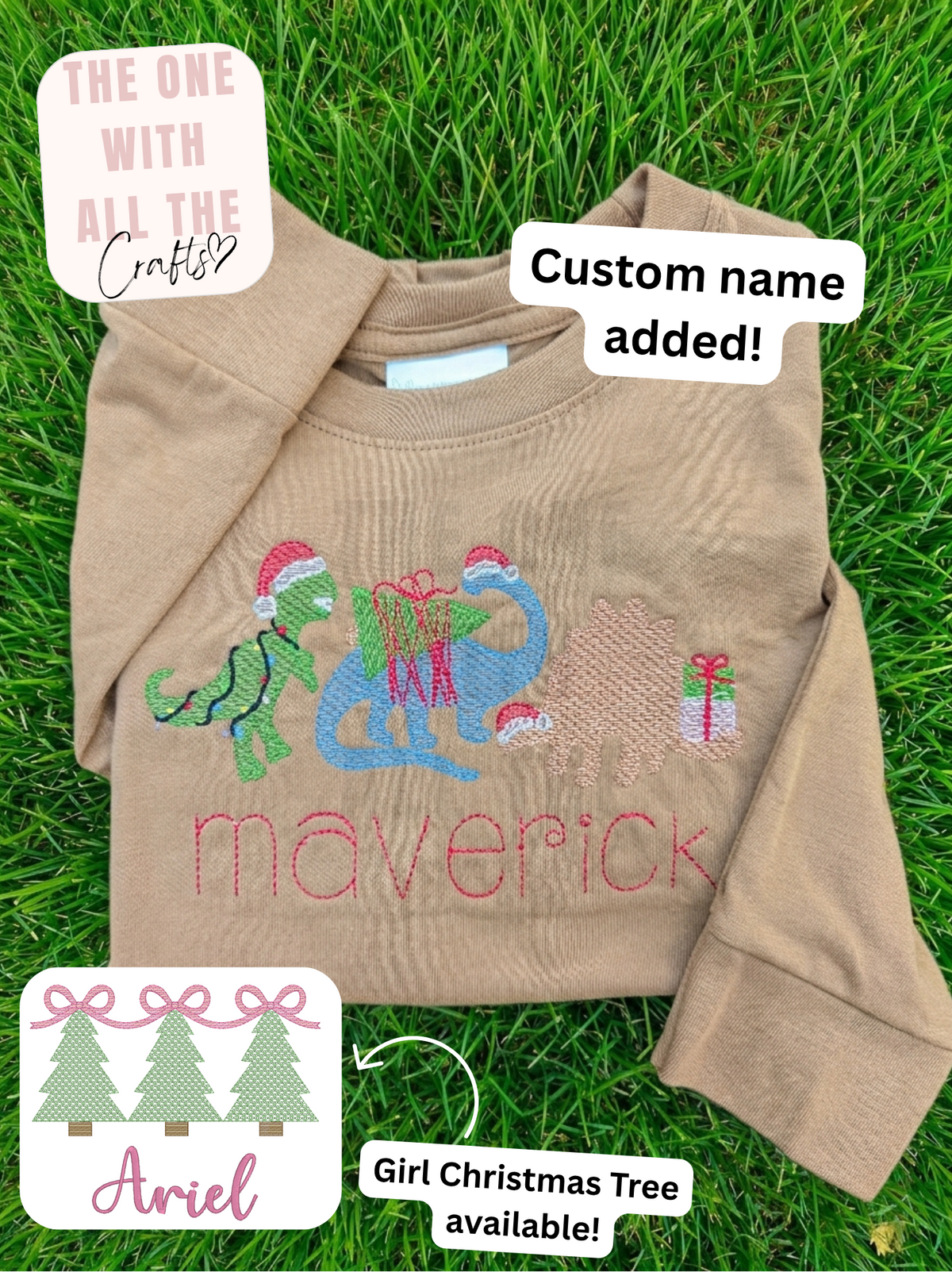 Christmas Tree Custom Name Embroidered Long Sleeve