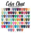 Color chart for Comfort Colors 1717 unisex heavy weight tee with various shirt colors.