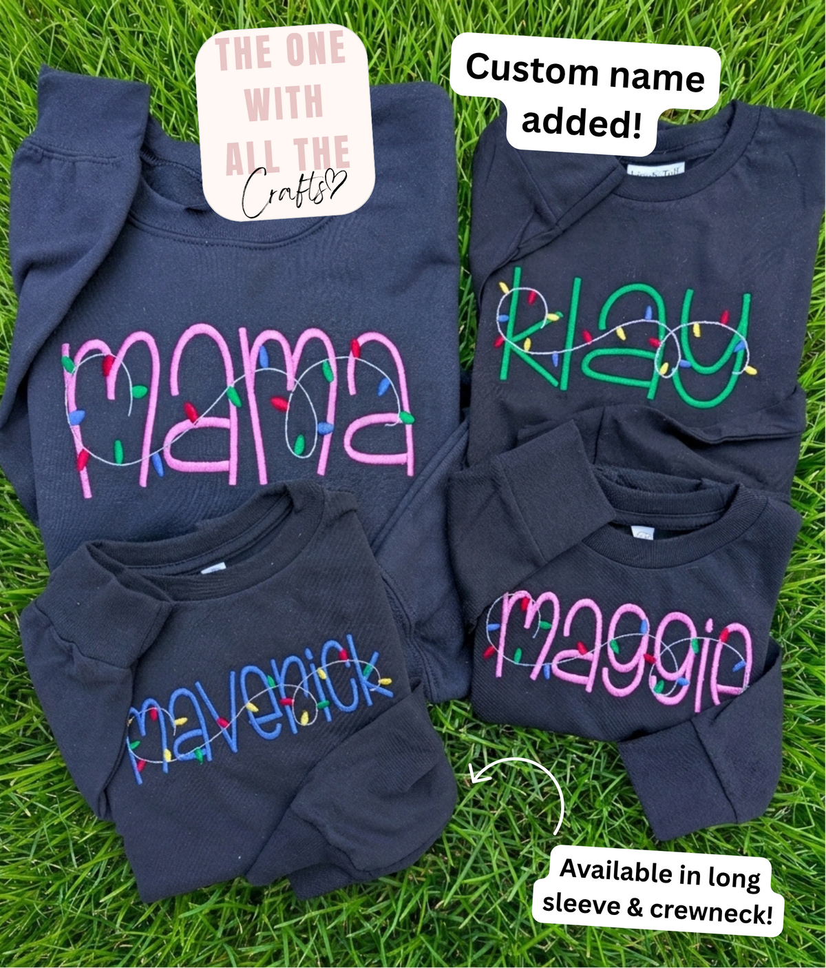 Christmas Lights Custom Name Family Matching Crews/Long Sleeves