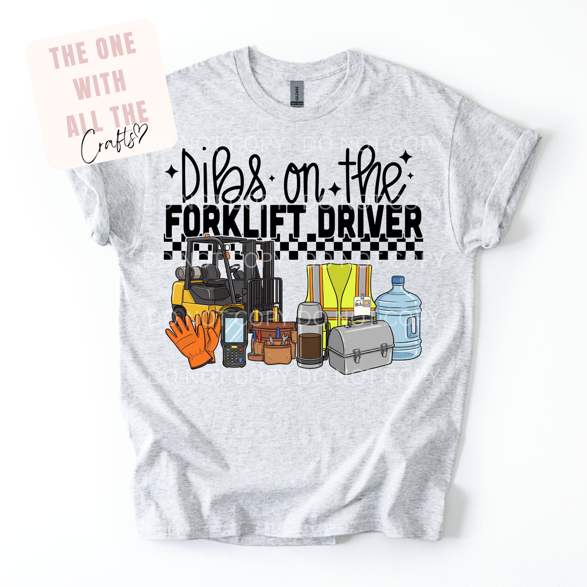 Gray t-shirt with graphic design and text on a white background