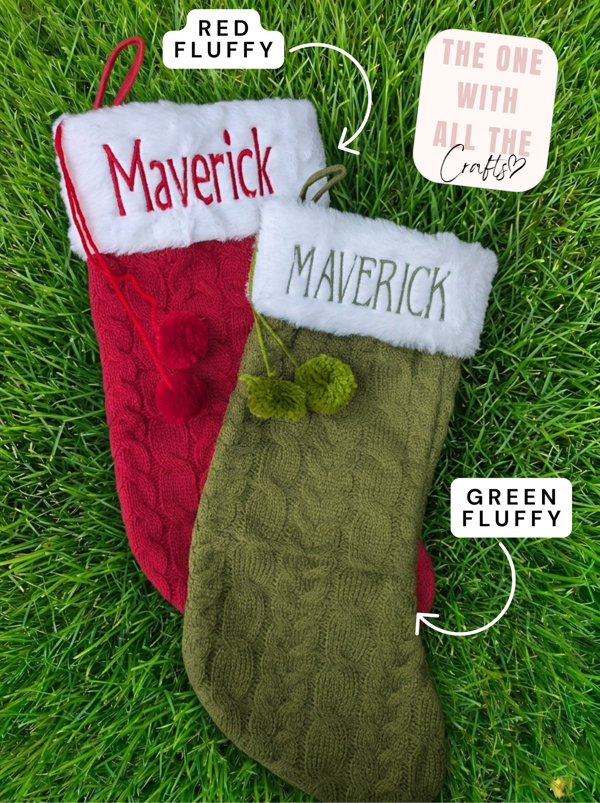 embroidered fluffy stockings with red and white thread