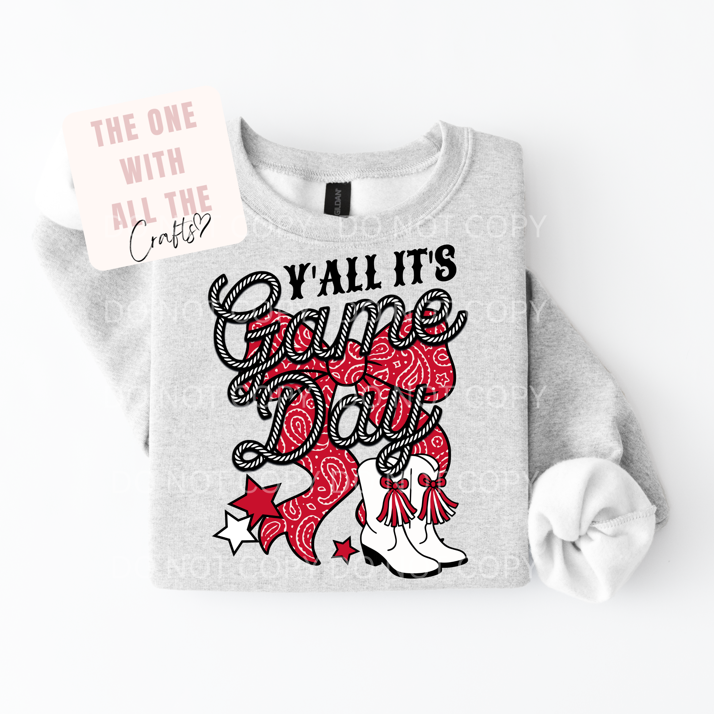 Gray sweatshirt with graphic design and text on a white background