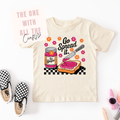 Beige t-shirt with a graphic design of a jar of jelly, knife, and toast, accompanied by text, on a white background.