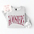 Gray sweatshirt with 'HOOSIERS' printed in red on a white background