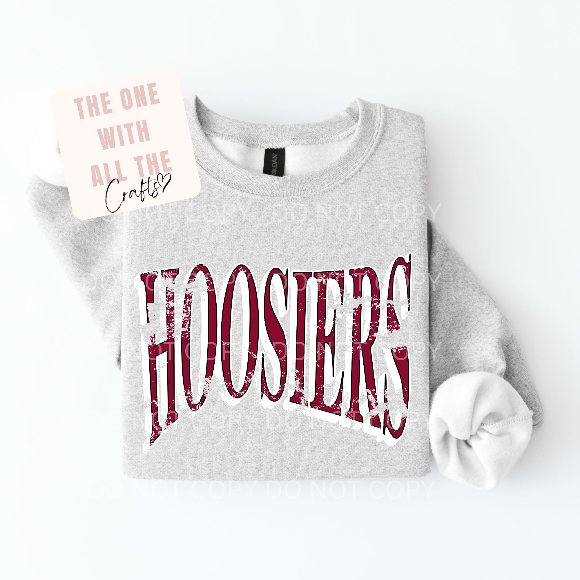 Gray sweatshirt with 'HOOSIERS' printed in red on a white background