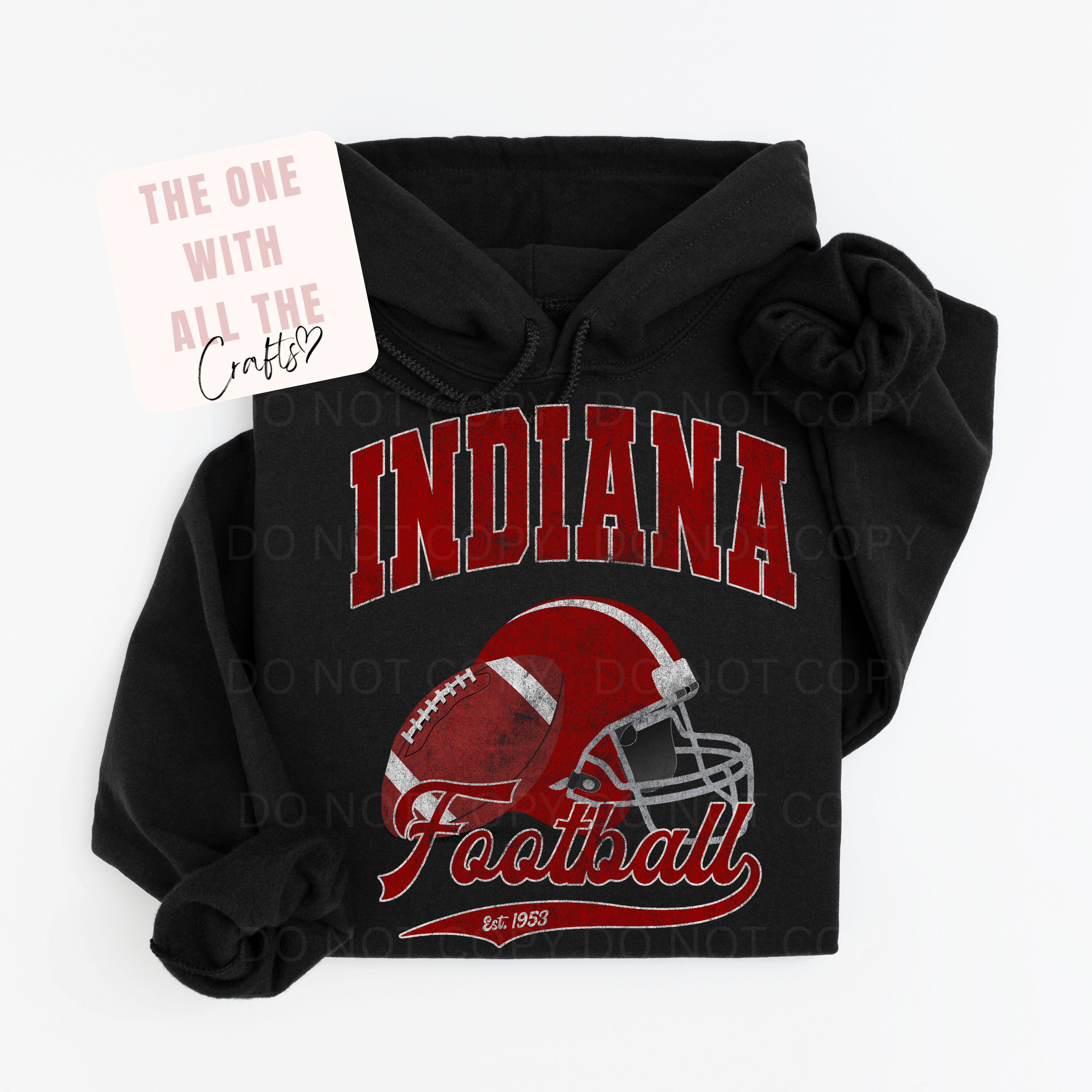 Black hoodie with 'Indiana Football' design on a white background
