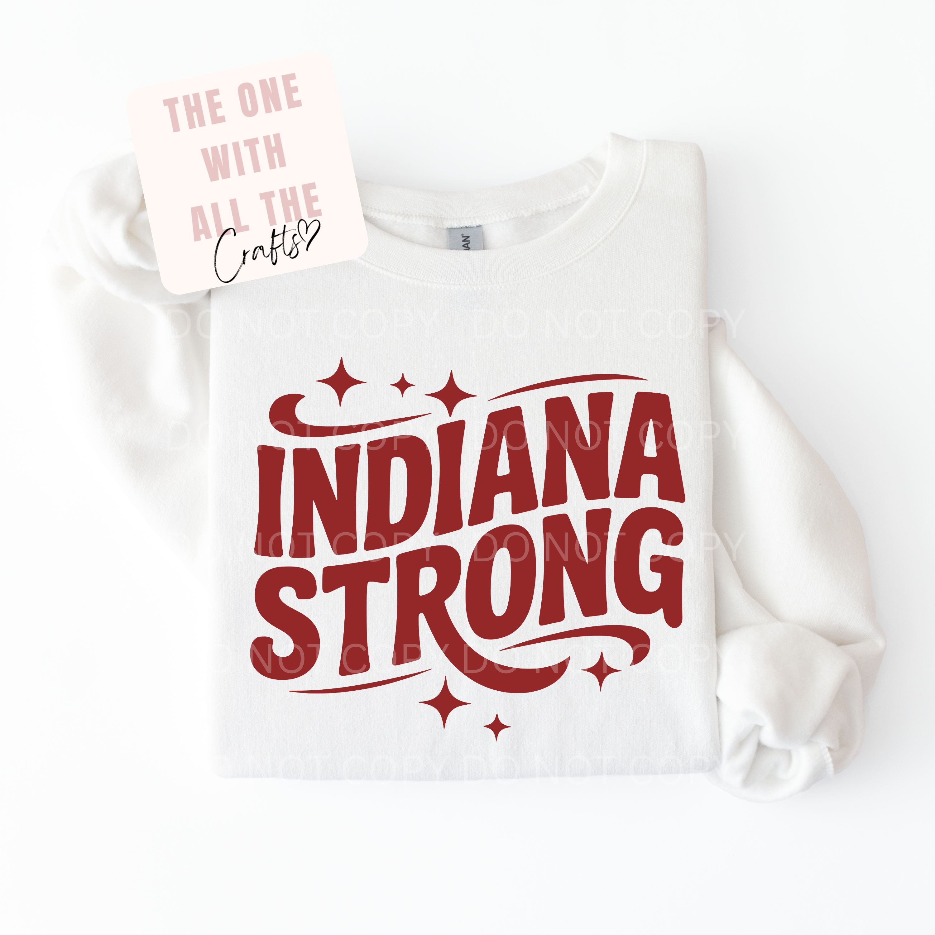 White t-shirt with 'Indiana Strong' in red text on a white background