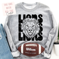 Gray sweatshirt with lion graphic and 'Lions' text, featuring a Wilson football design.
