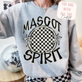 Person wearing a sweatshirt with 'Mascot Spirit' design in a casual setting