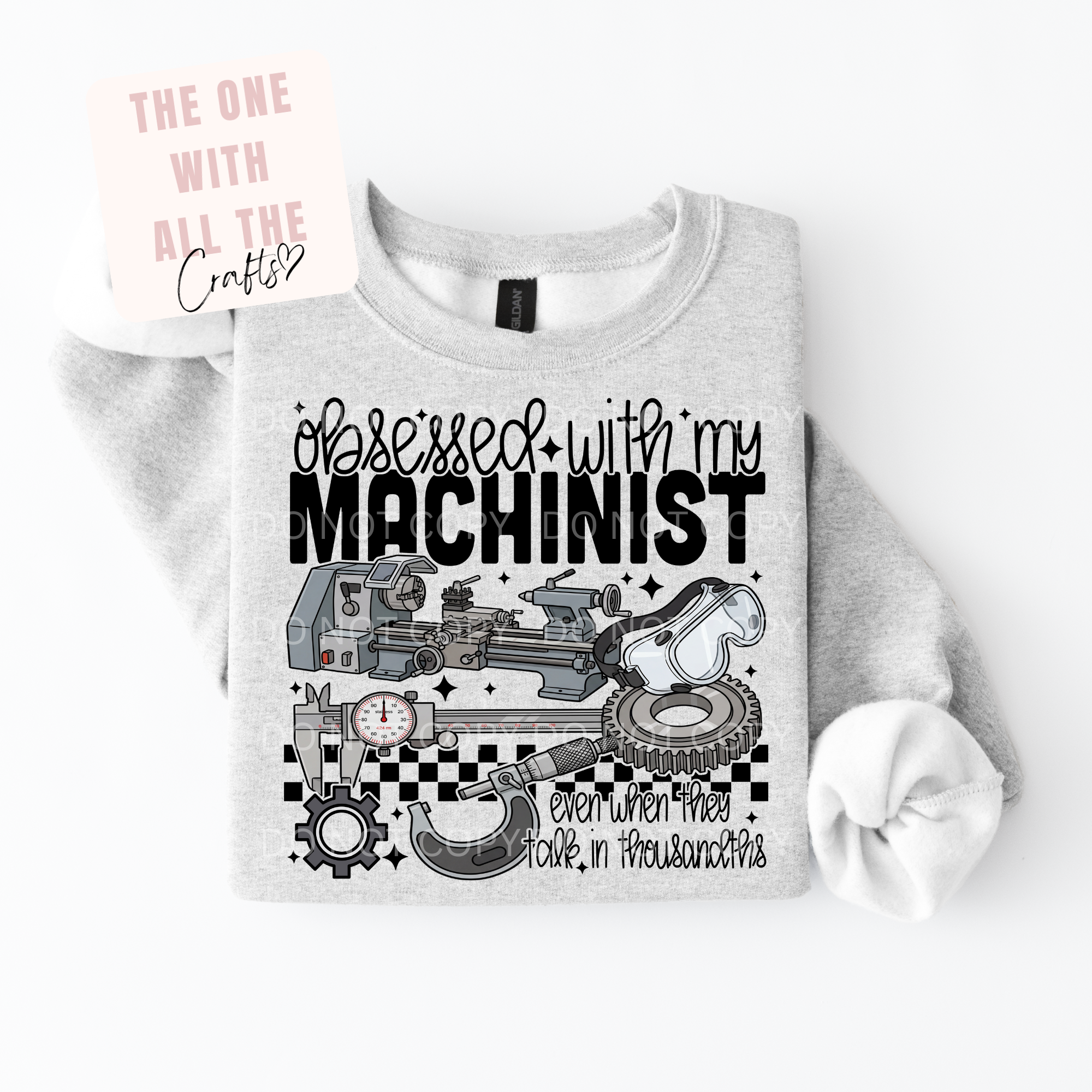 Gray sweatshirt with text and graphics on a white background