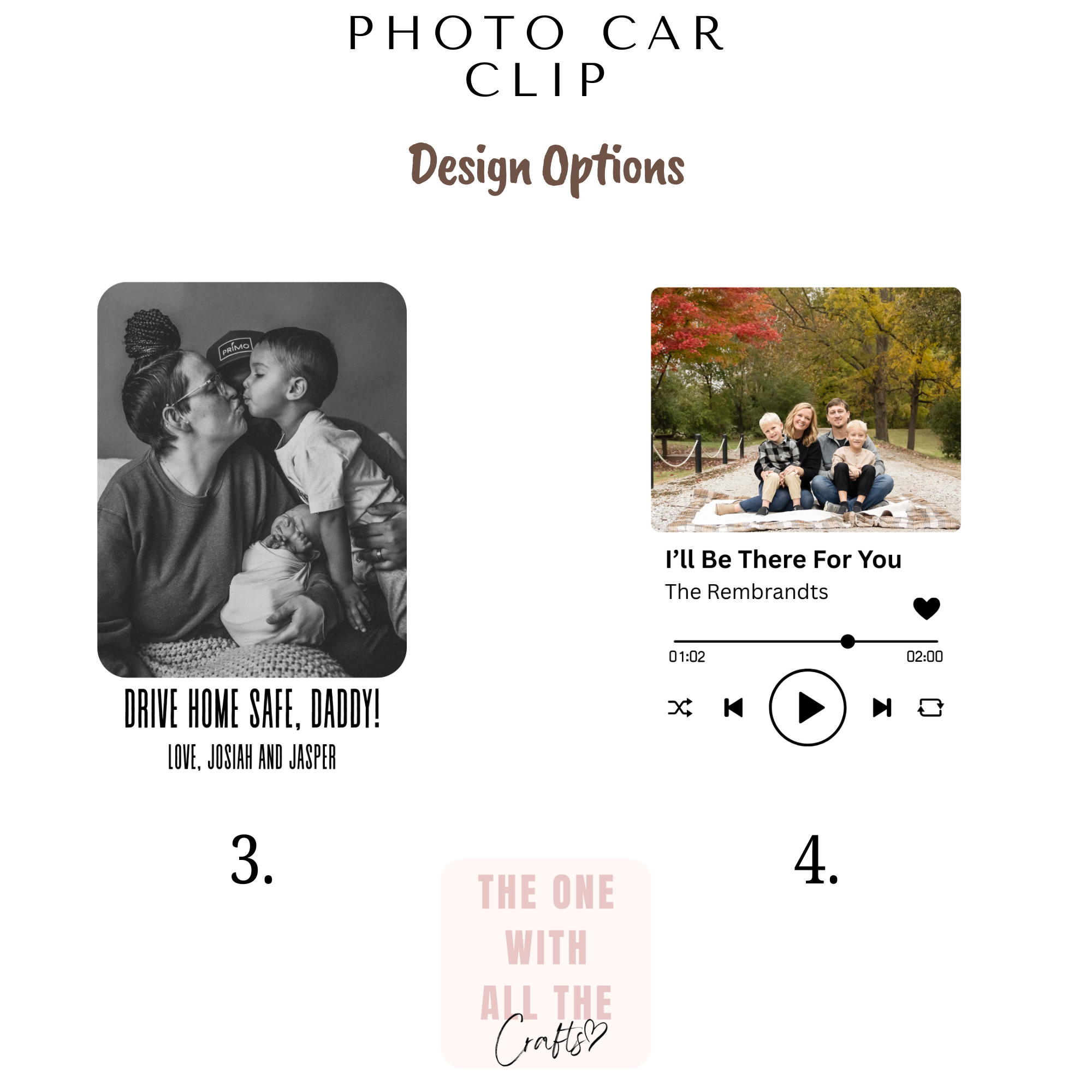 Design options for a photo car clip with text and images.