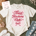 light tan tshirt with tired teachers club and stripe design