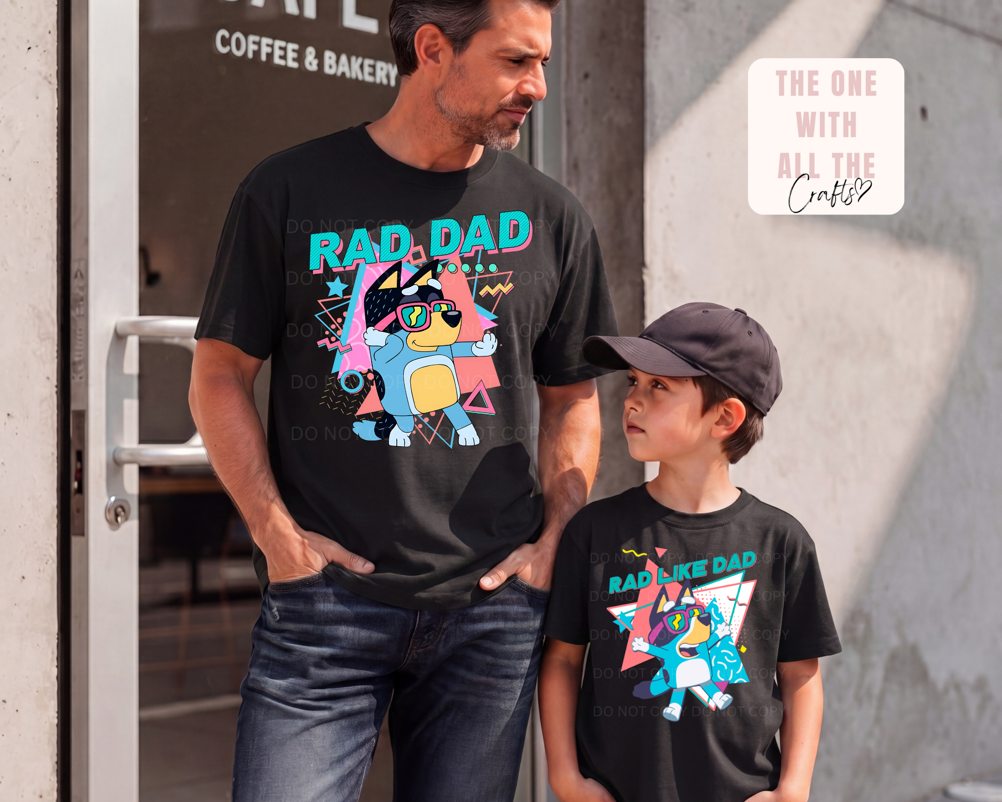 Rad Dad Blue Dog Character Matching Tee