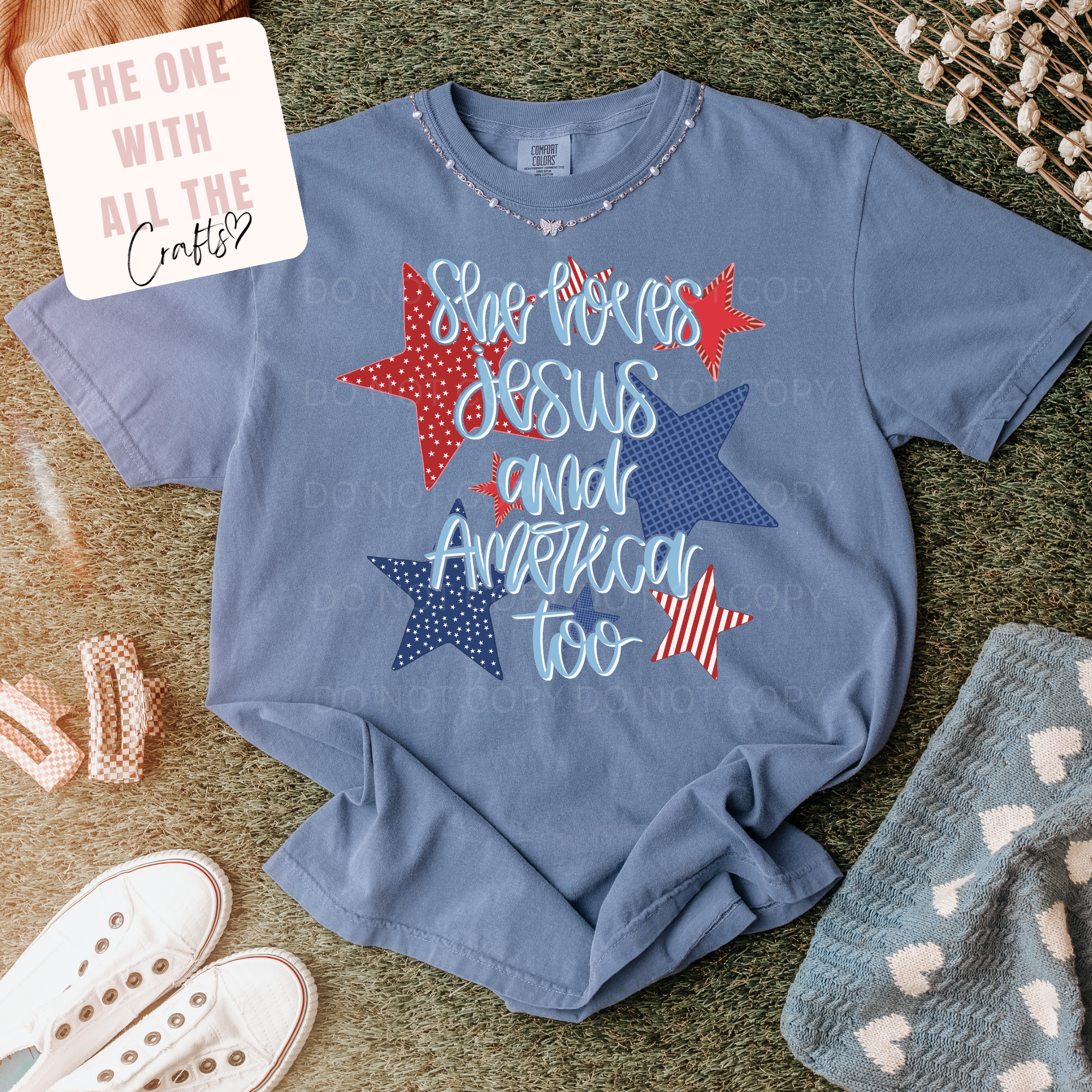 She Loves Jesus and America Too Stars Tee